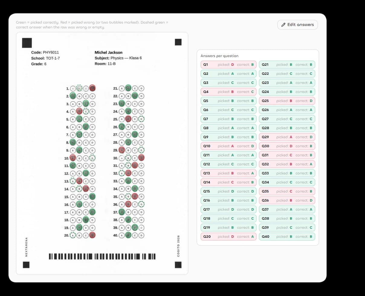 NextArena automated OMR exam grading from scanned answer sheets with penalty rules