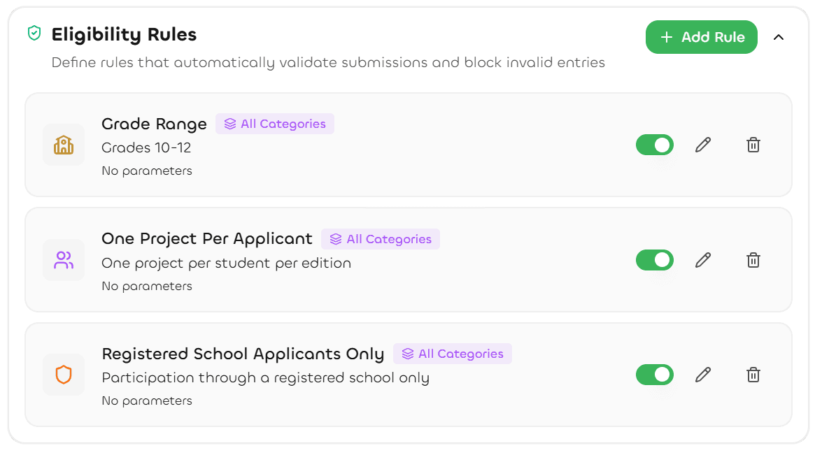 NextArena registration screen enforcing eligibility and quotas automatically